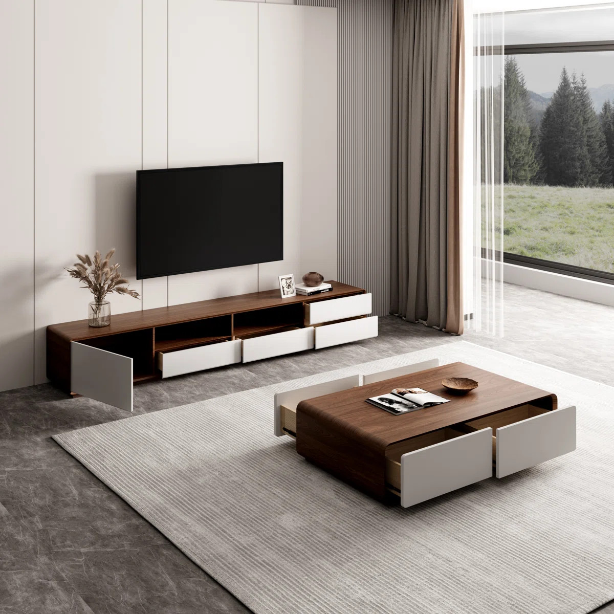 Dawnee Walnut Veneer TV Stand with 4 Drawers | Wayfair North America