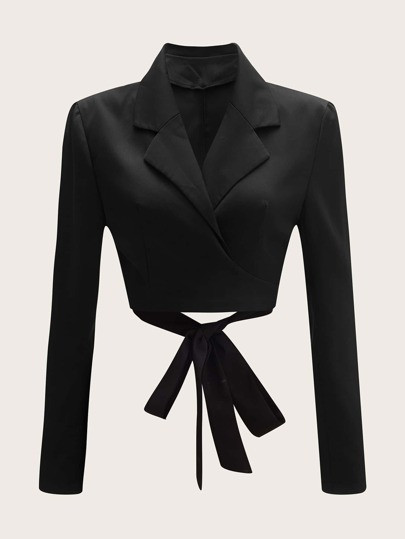 Knot Hem Wrap Lapel Collar Blazer | SHEIN