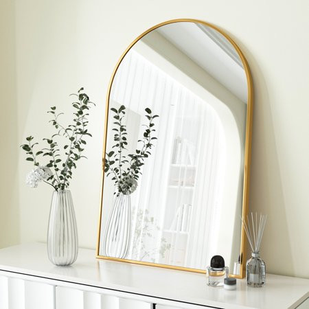 BEAUTYPEAK Wall Mounted Mirror 20 x30 Arch Bathroom Mirror Gold Vanity Wall Mirror with Metal Frame | Walmart (US)