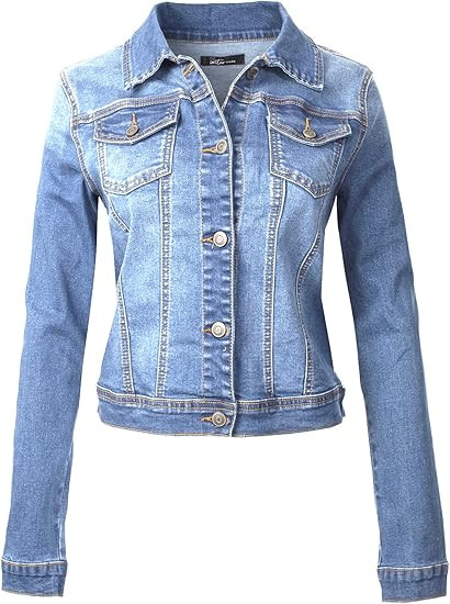 Design by Olivia Women's Classic/Destroyed Vintage Blue Stone Washed Long Sleeve Denim Jean Jacke... | Amazon (US)