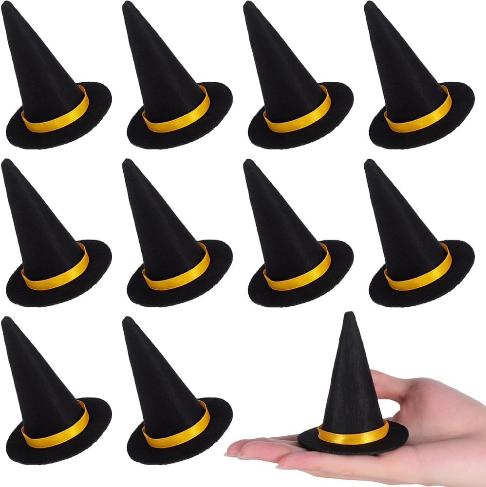 NUOBESTY 10Pcs Mini Felt Witch Hats, Wine Bottle Decor Wine Bottle Toppers Miniature Witch Hat Caps for Halloween Decor, DIY Projects, Dolls, Cupcakes | Amazon (US)