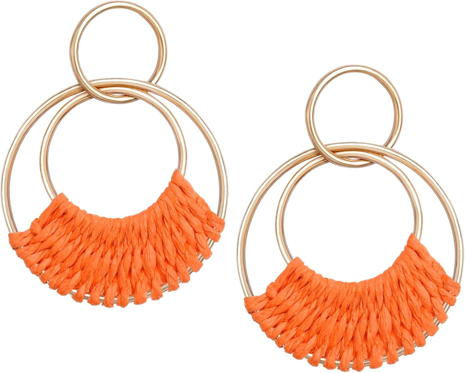 SELFWIMG Raffia Hoop Earrings for Women Girls Fun Boho Summer Beach Earrings Lightweight Handmade... | Amazon (US)