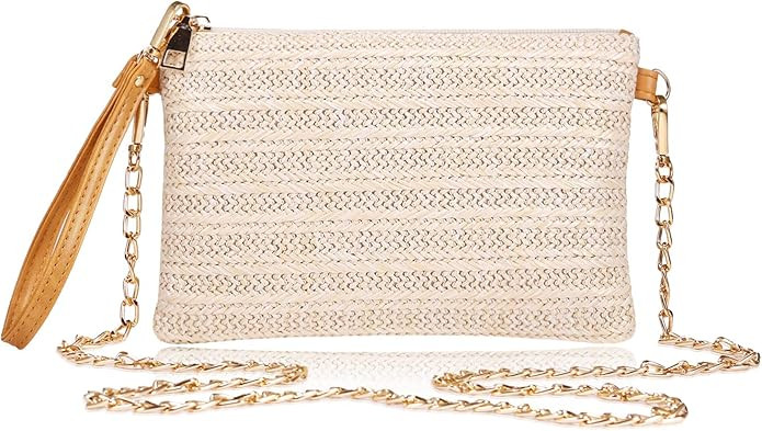 COOKOOKY Womens Straw Clutch Bag Bohemian Summer Beach Straw Purse Zipper Wristlet Wallets for Wo... | Amazon (US)