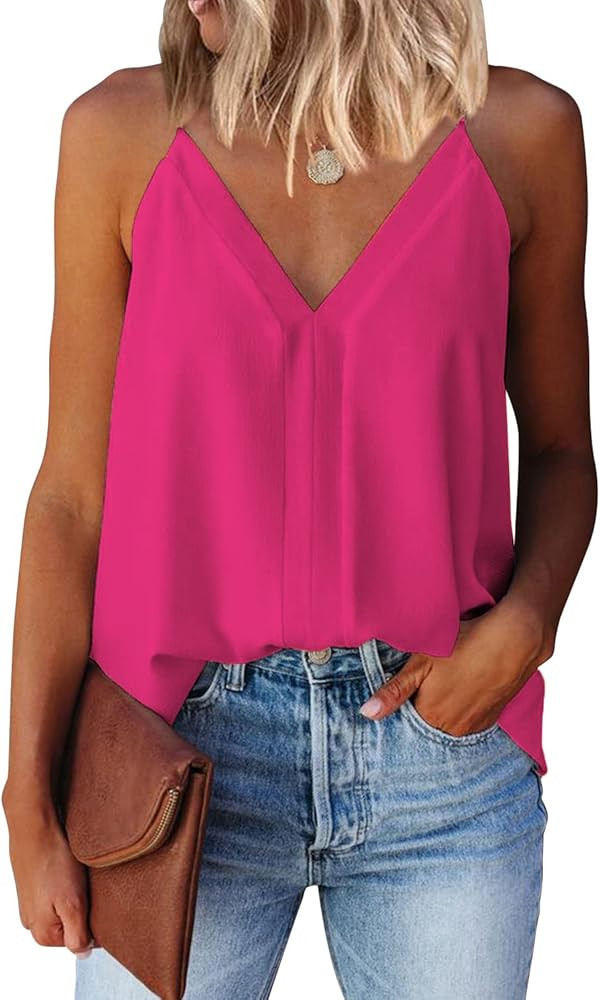 miduo Womens V Neck Strappy Tank Tops Loose Casual Sleeveless Shirts Blouses | Amazon (US)