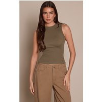 Olive Contour Rib Crew Neck Fitted Vest Top | PrettyLittleThing UK