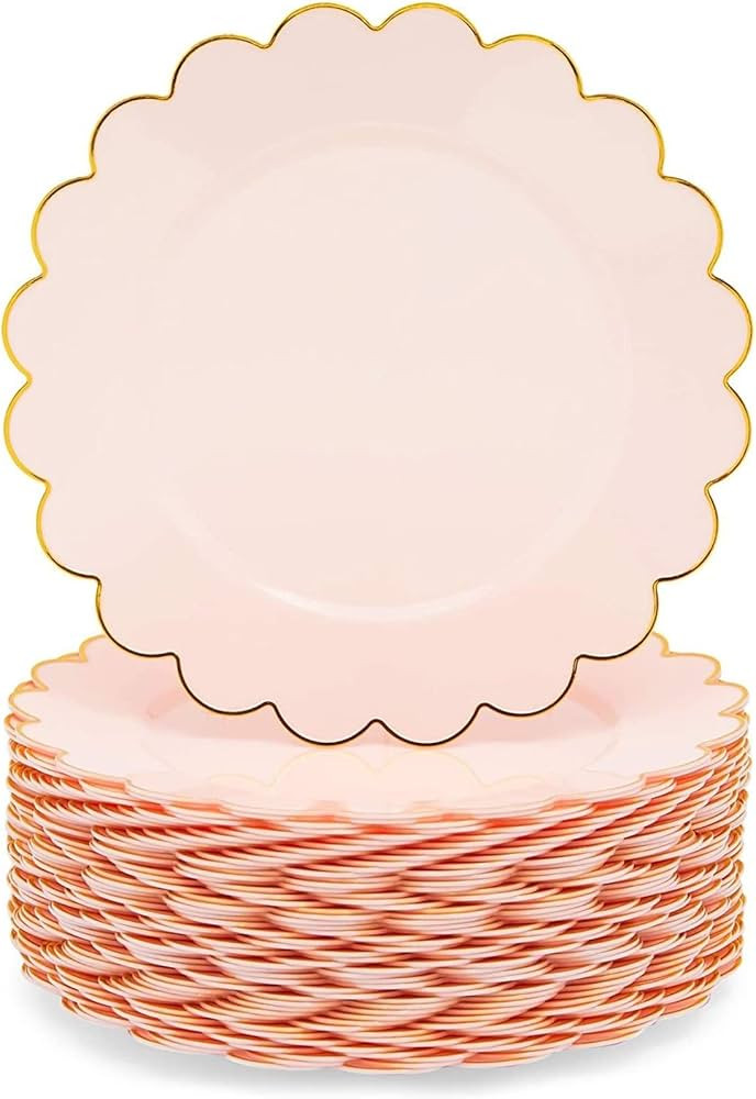 50 Pack Pink and Gold Plastic Plates, 9 Inch Scalloped Plates with Gold Rim for Birthday Party, B... | Amazon (US)