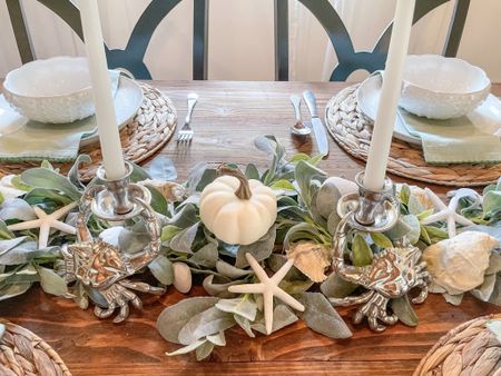 Who says coastal decor is just for summer? Not me! I’m absolutely obsessed with with my Carons Beach House table decor and I’m thrilled to create a fall tablescape to enjoy with my family!  Also want to share that these polished crab candle holders and many other items are currently on sale so be sure to check Carons Beach House out so you can create your own amazing holiday style!

#LTKhome #LTKHoliday #LTKSeasonal
