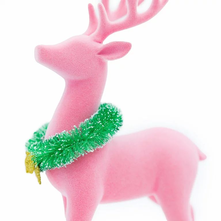 Packed Party Pink Flocked Deer with Wreath Table Top Christmas Decoration, 9.7-inch | Walmart (US)