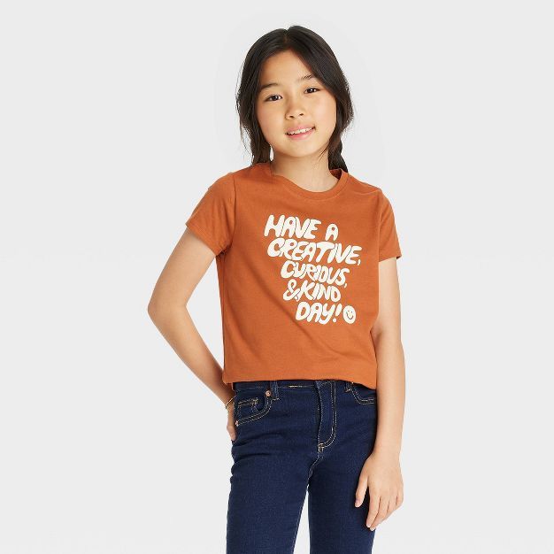 Girls' 'Creative Day' Short Sleeve Graphic T-Shirt - Cat & Jack™ Cinnamon | Target