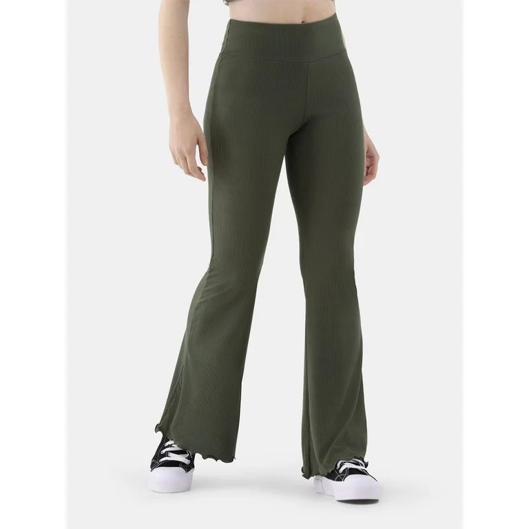 No Boundaries Ribbed Flare Pants with Lettuce-Edge Hem, 32” Inseam, Women’s and Women’s Plu... | Walmart (US)