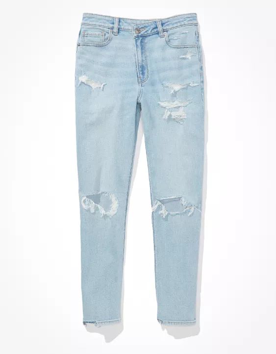AE Stretch Ripped Crossover Highest Waist Mom Jean | American Eagle Outfitters (US & CA)