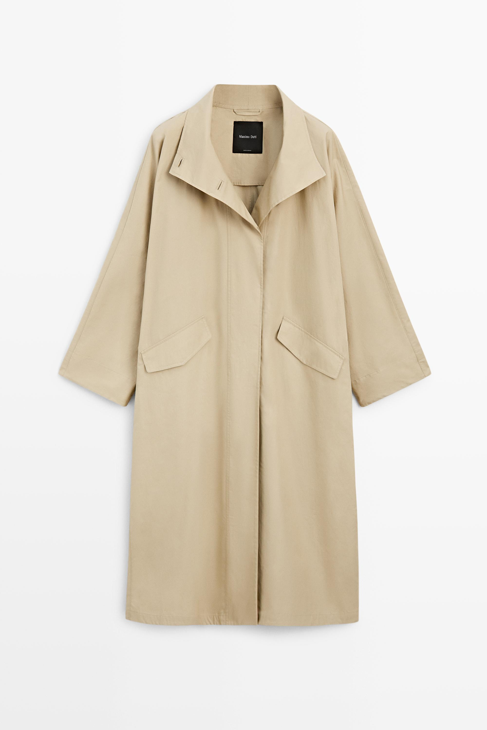 100% Cotton High-Neck Trench Coat | Massimo Dutti US