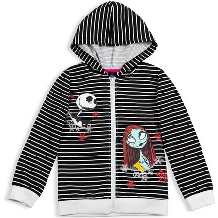Disney Nightmare Before Christmas Jack Skellington Sally Little Girls French Terry Zip Up Hoodie Toddler to Big Kid | Walmart (US)