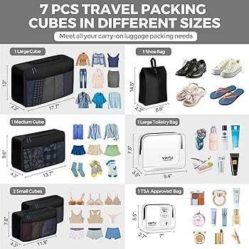 YAMIU Packing Cubes for Suitcases, 7 Pcs luggage organizer bags with Shoe Bag, 2 Waterproof Trave... | Amazon (US)
