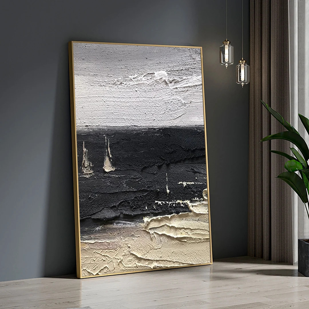 Large 3D Texture Black and Beige Painting ,Black Texture Painting, Beige Minimalist Painting, Whi... | Etsy (US)