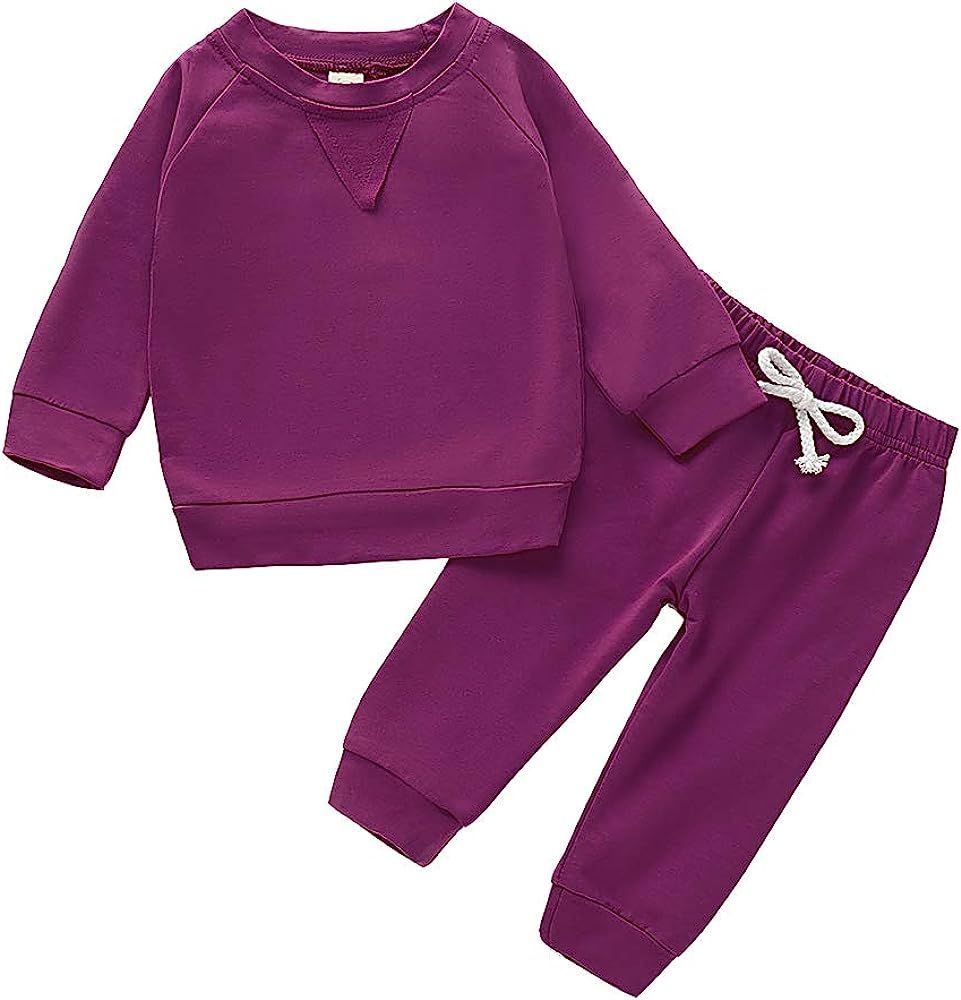 Happy Town Fall Outfits for Toddler Girl Boy Long Sleeve Top and Long Pants Set Toddler Sweatsuit... | Amazon (US)