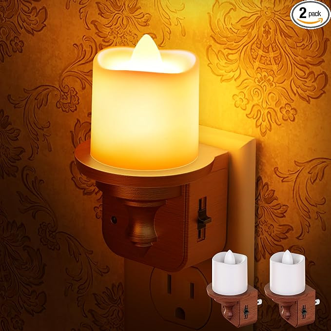 Candle Night Light, Amber Night Lights Plug into Wall 2 Pack, LED Vintage Night Light with Light ... | Amazon (US)