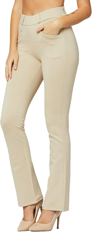 Premium Women's Stretch Dress Pants - Wear to Work - Ponte Treggings | Amazon (US)