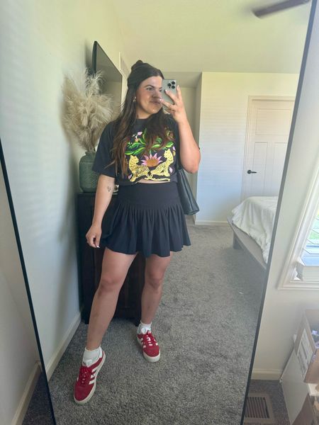Mom on the go casual look for summer! Graphic tee and skort is from target! I got the T-shirt size small because it fits so oversized. Skort is Size large! 

#LTKStyleTip #LTKMidsize #LTKFindsUnder50