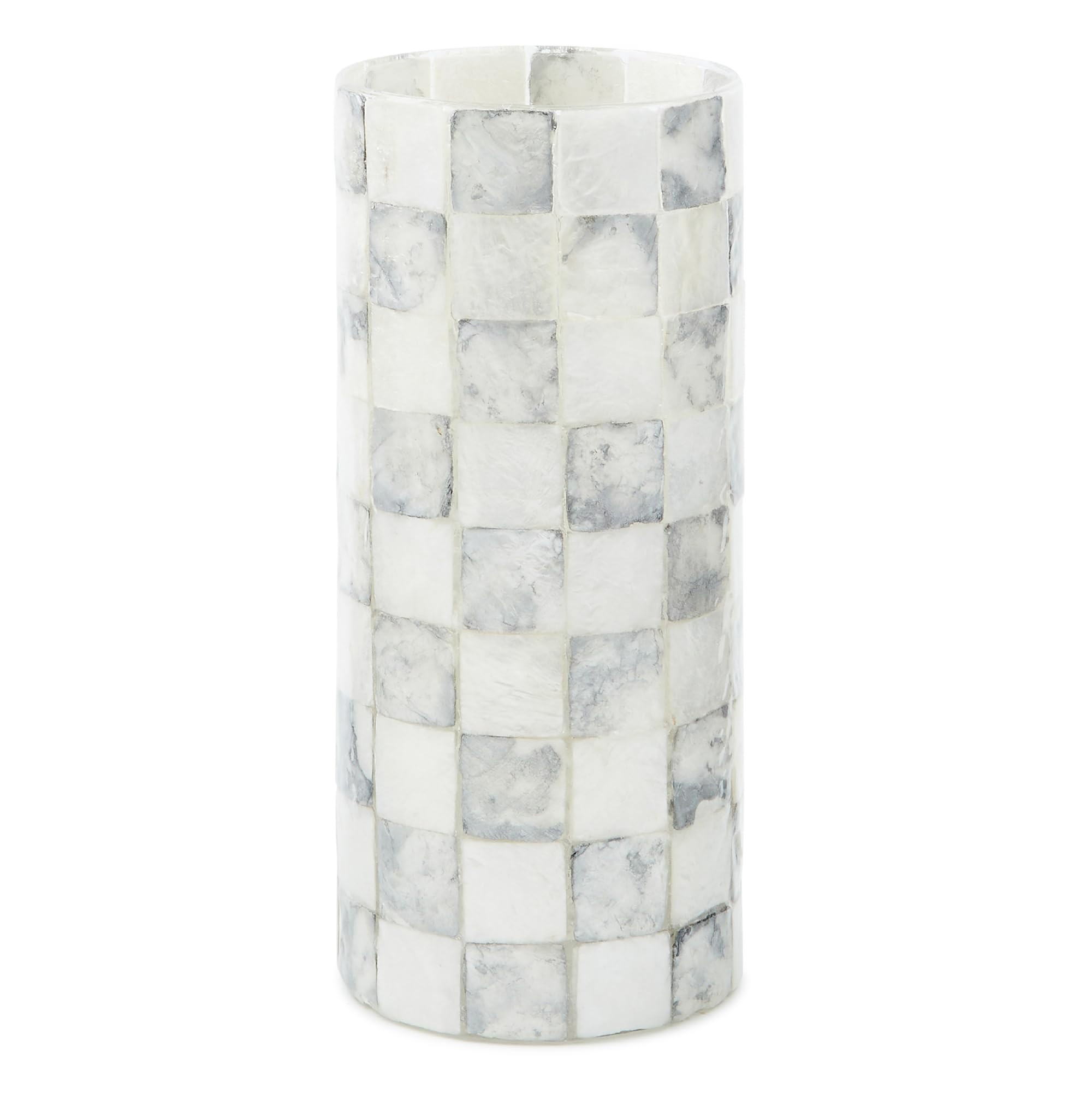 MACKENZIE-CHILDS Capiz Small Vase, Unique Flower-Vase Decor, Gray-and-White Sterling Check | Amazon (US)