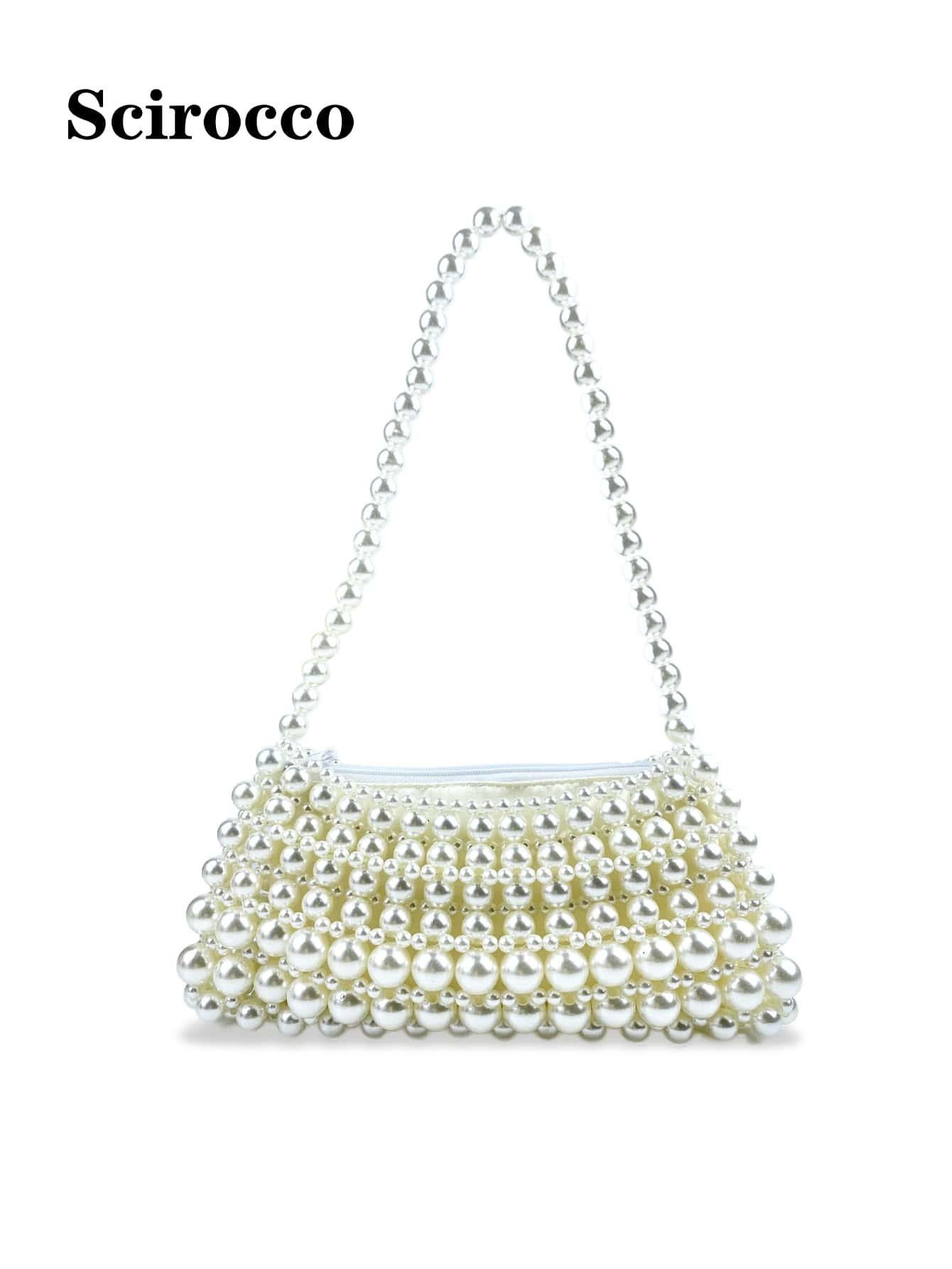 Pearl-Handled Large Tote Bag With Bead Detail, Shoulder Bag Or Underarm Bag | SHEIN