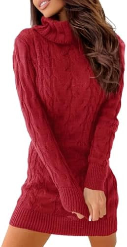 Langwyqu Womens Cable Knit Sweater Dress Sexy Long Sleeve Bodycon Turtleneck Mini Fall Sweaters D... | Amazon (US)