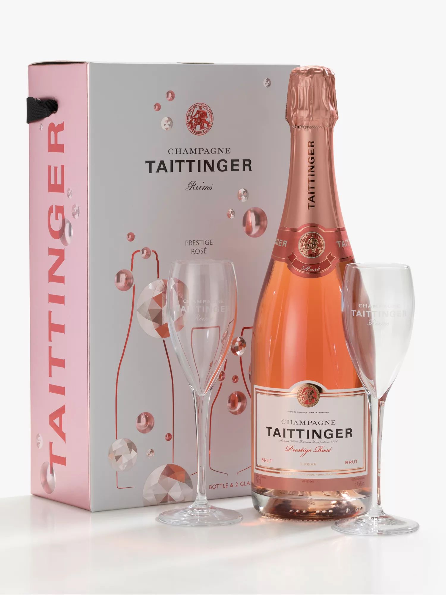 Taittinger Rose and 2 Glasses Set, 75cl | John Lewis (UK)