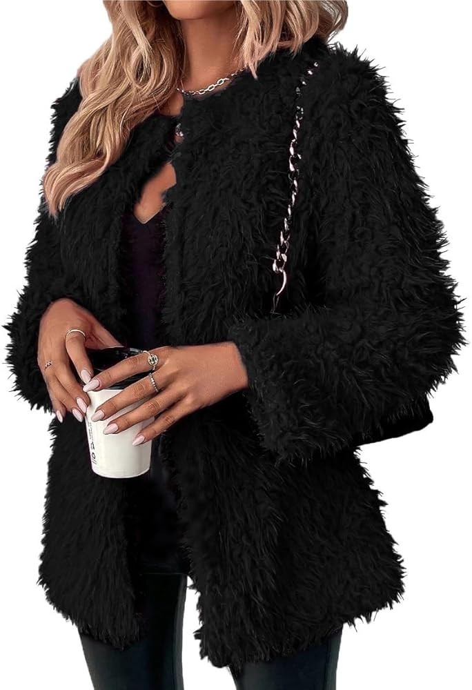 RED DOT BOUTIQUE 690 - Plus Size Open Front Statement Waterfall Collar Long Sleeves Fuzzy Coat Ja... | Amazon (US)