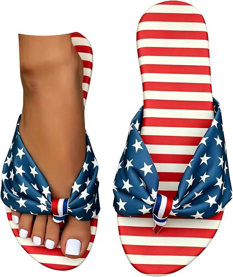 Patriotic Sandals Women's American Flag Thong Flip Flops Independence Day Walking Shoes for 4th o... | Amazon (US)