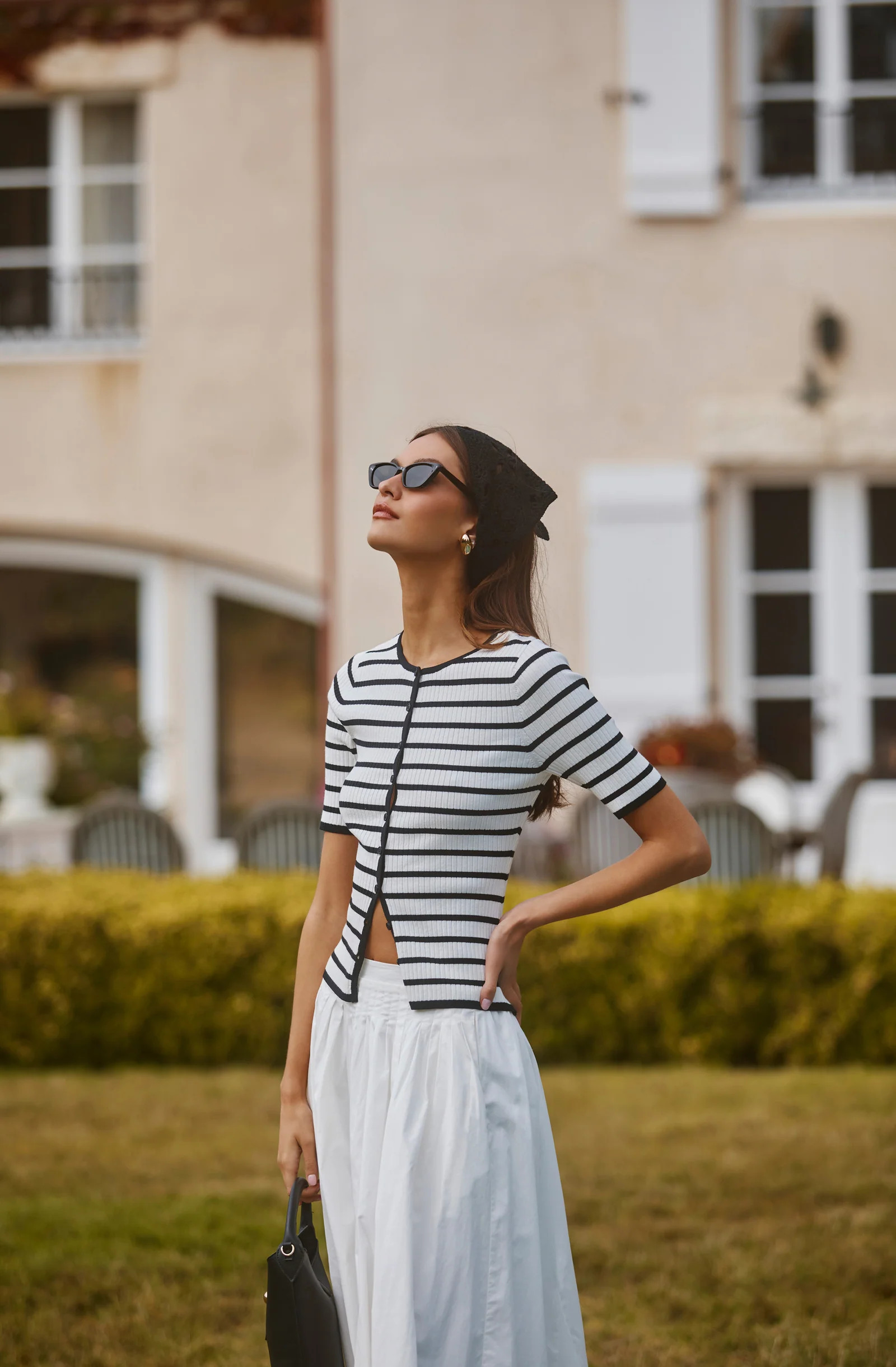 Henrie Striped Ribbed Short-Sleeve Cardigan | ASTR The Label (US)