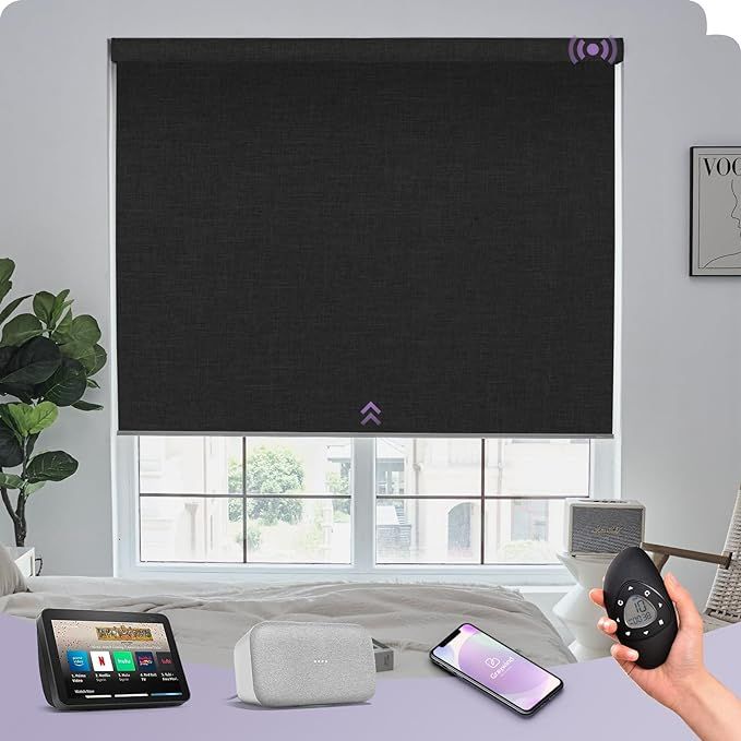 Graywind Motorized Roller Shade Work with Alexa Google 100% Blackout Rechargeable Smart Blinds Re... | Amazon (US)