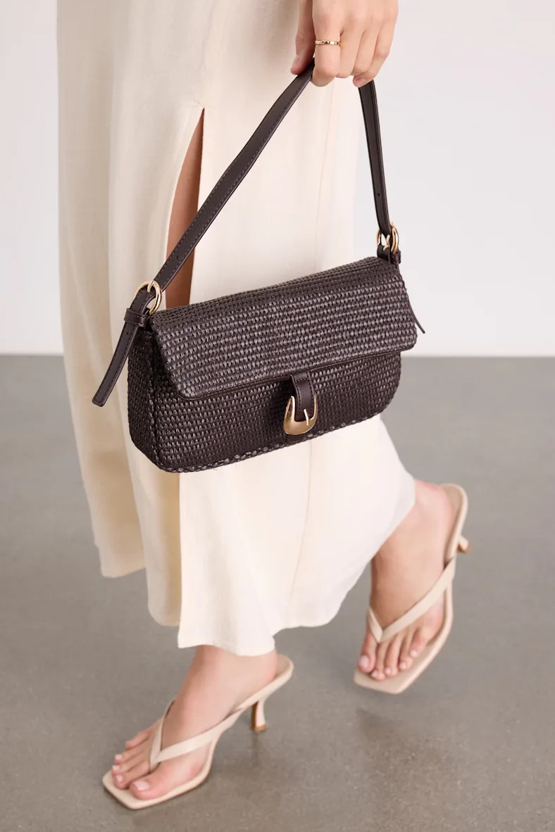 Faleen Chocolate Brown Woven Raffia Shoulder Bag | Lulus
