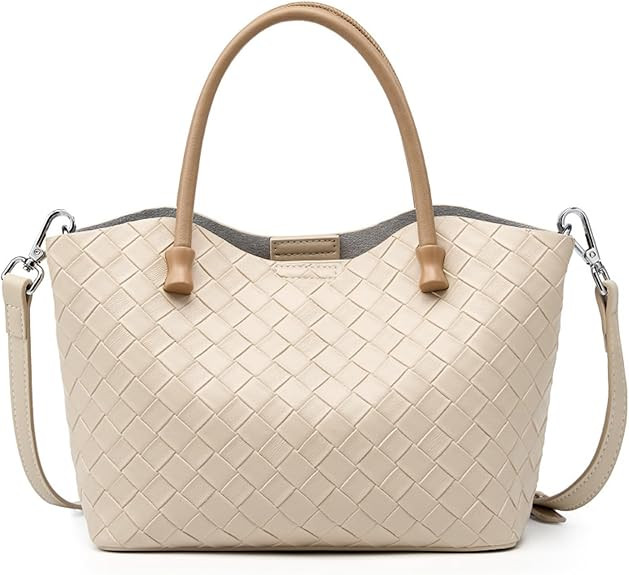 Woven Tote Bag for Women with Zipper, Small Genuine Leather Purse Handbags, Top-handle Satchel Sh... | Amazon (US)