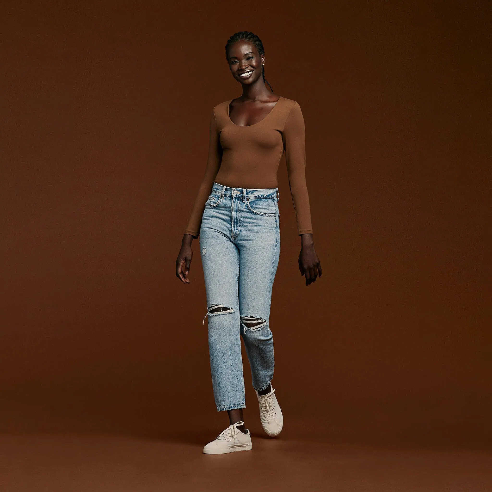 Long Sleeve Scoop Neck Bodysuit | Chocolate - nuuds | nuuds