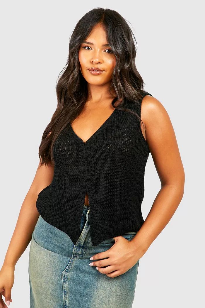 Plus Knitted Hook And Eye Vest | boohoo (US & Canada)