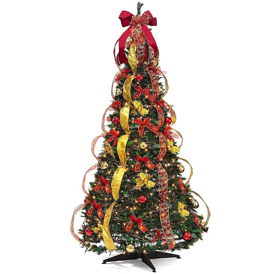 PREXTEX 6 ft Fully Decorated Christmas Tree, Gold and Red Collapsible Christmas Tree with 350 War... | Amazon (US)
