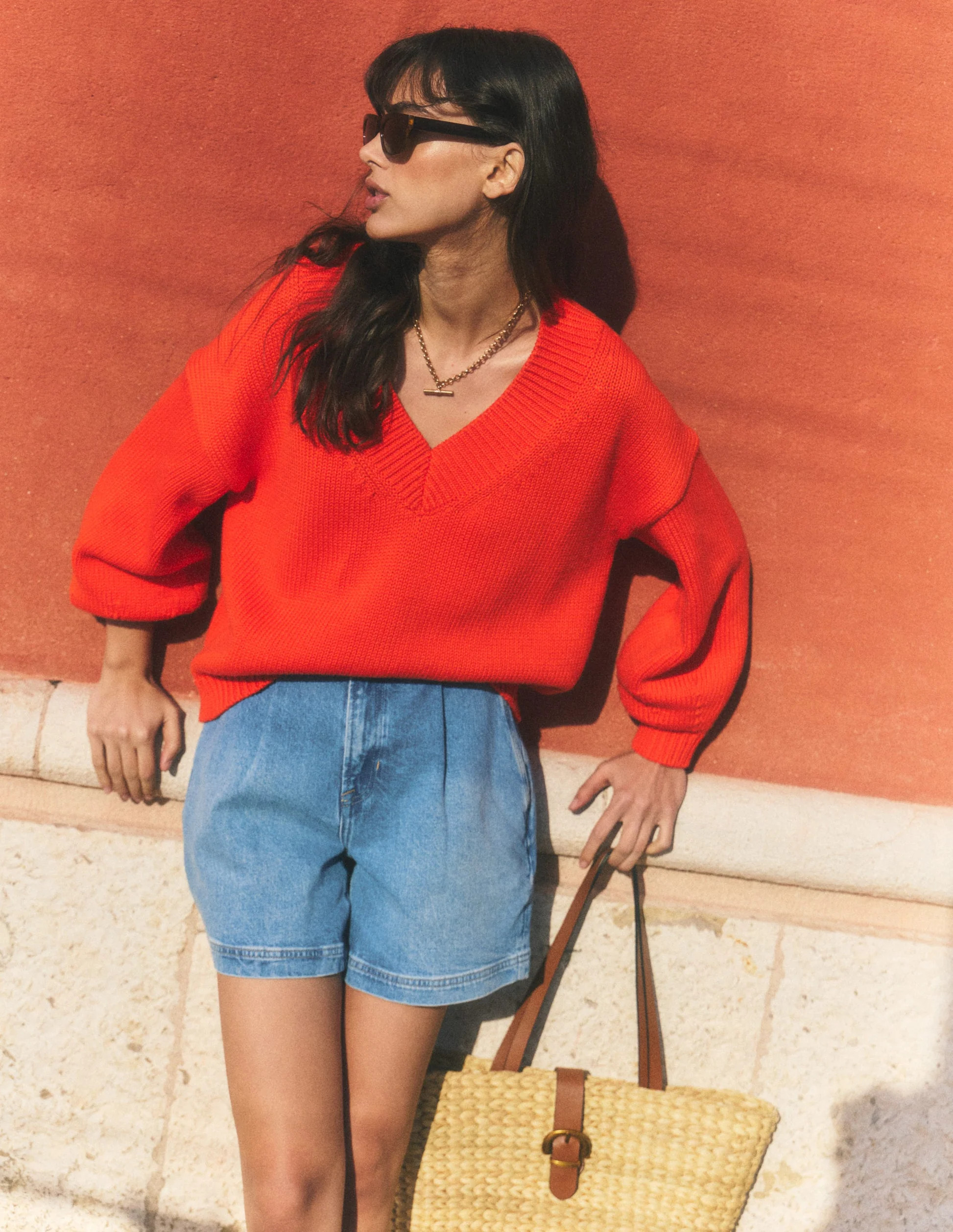 Lucy Cotton V-neck Sweater-Sunset Orange | Boden (US)