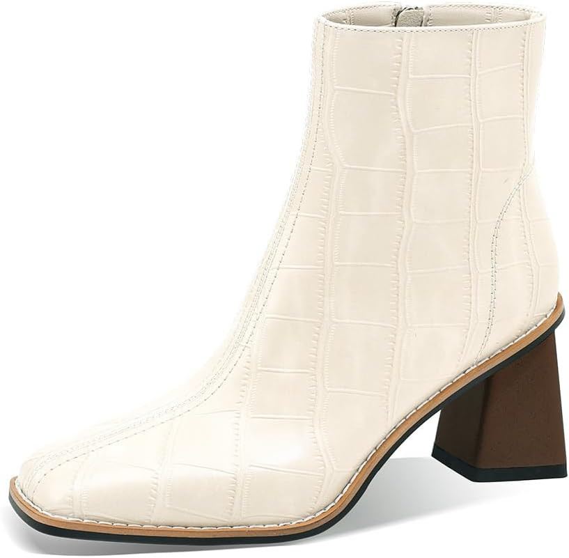 Womens Ankle Boots Chunky Mid Heel Booties Retro Square Pointed Toe Side Zipper Short Boots Heeled Shoes for Women Fall Winter | Amazon (US)