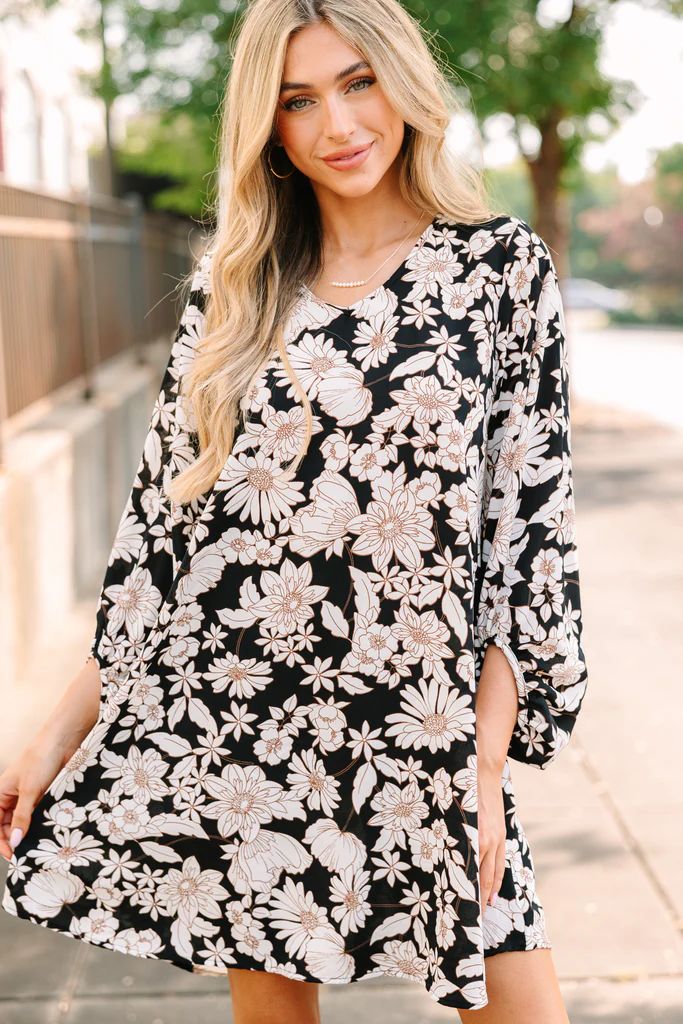 Loud And Clear Black Floral Bubble Sleeve Dress | The Mint Julep Boutique