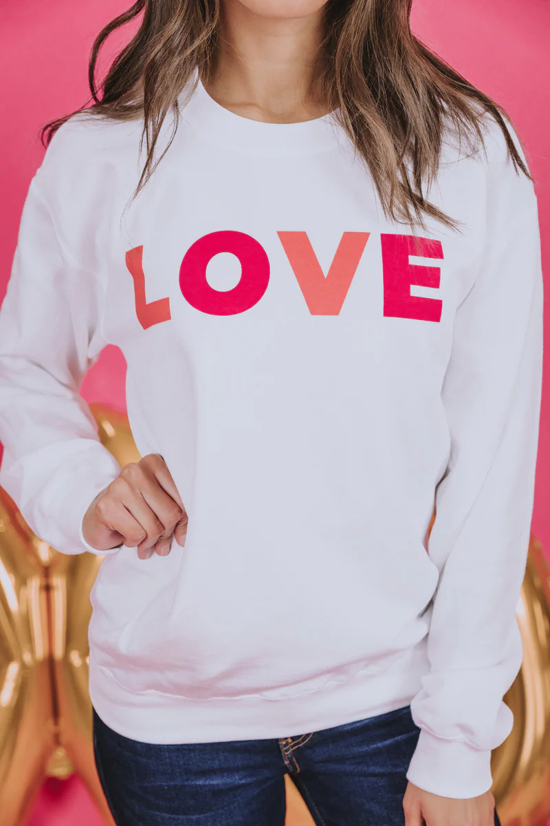 LOVE Block White Graphic Sweatshirt | The Pink Lily Boutique