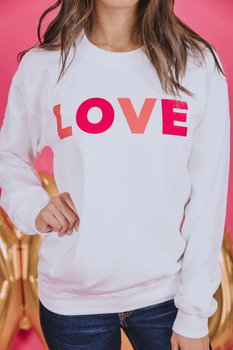 LOVE Block White Graphic Sweatshirt | The Pink Lily Boutique