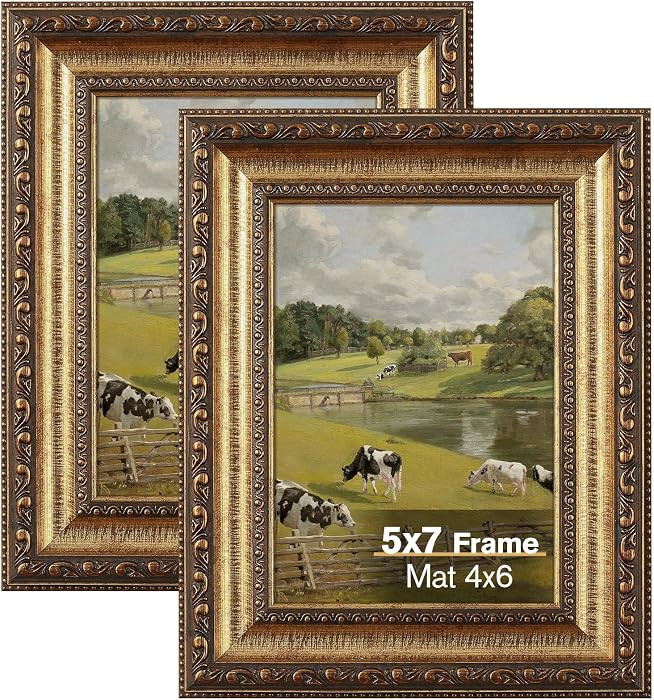 5x7 Gold Picture Frame, 2 Pack Ornate Vintage Picture Frames for Wall or Tabletop, 5 x 7 Photo Fr... | Amazon (US)