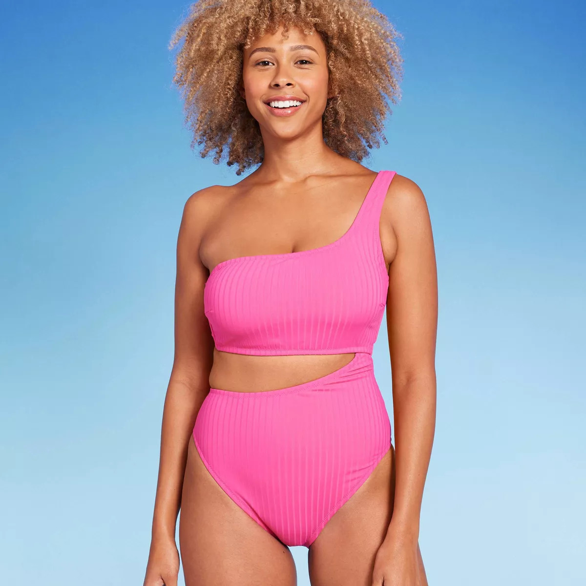 Women's Ribbed One Shoulder Cut Out One Piece Swimsuit - Shade & Shore™ | Target