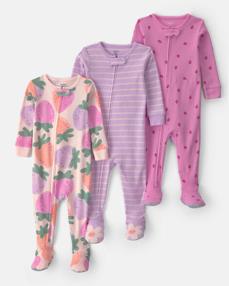 Baby Girl 3-Pack Fruit 100% Cotton 1-Piece Pajama Sets - Pink/Purple | Carter's | Carter's Inc