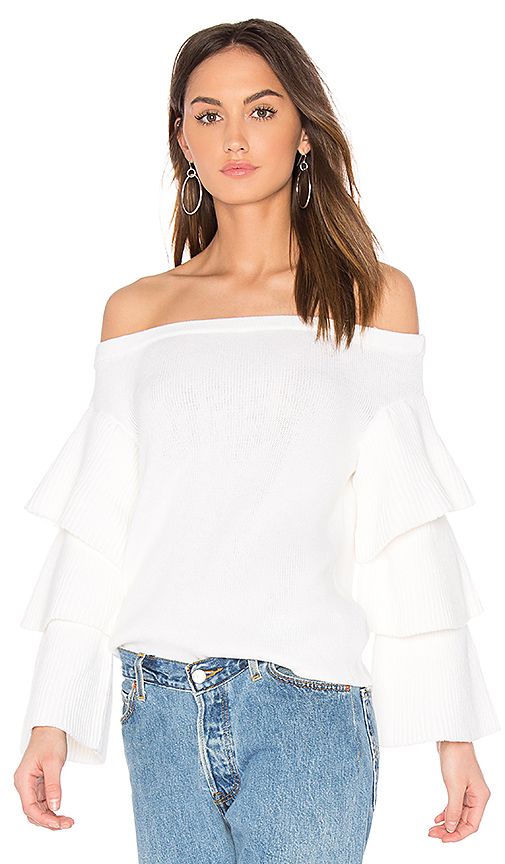 Endless Rose Off the Shoulder Sweater Top in White. - size L (also in M,S,XS) | Revolve Clothing