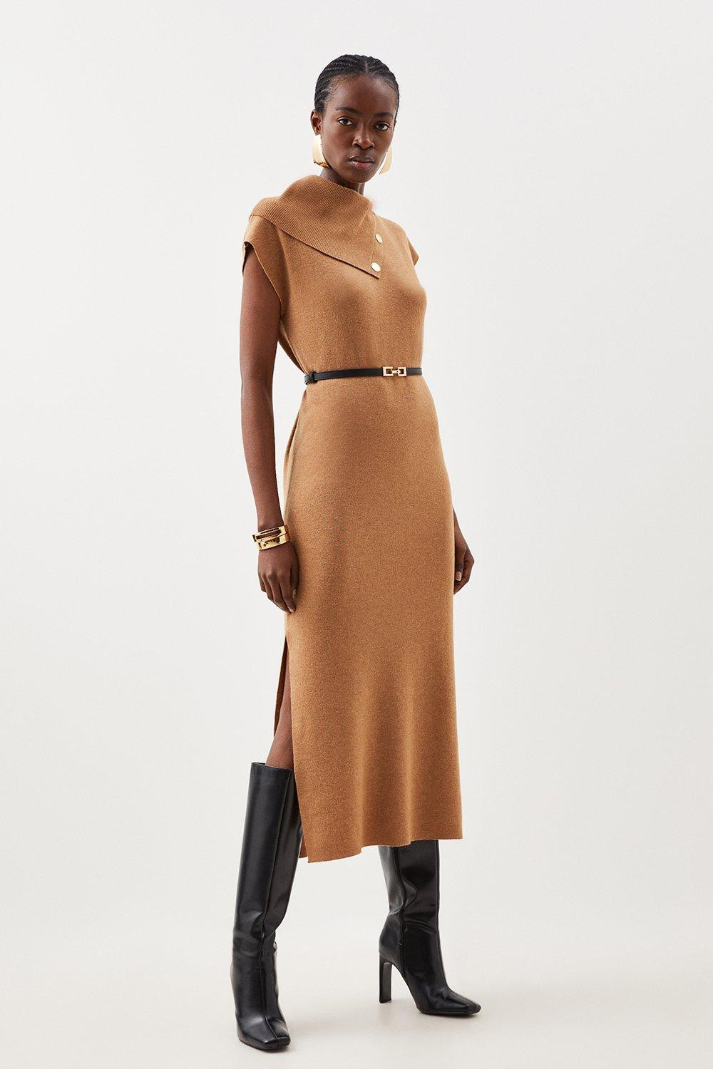 Wool Blend Belted Knit Midaxi Dress | Karen Millen US