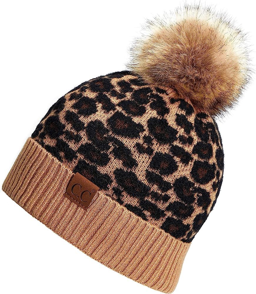 Exclusives Soft Beanie hat with Leopard Pattern and Fur Pom(HAT-7001)(SF-7001) | Amazon (US)