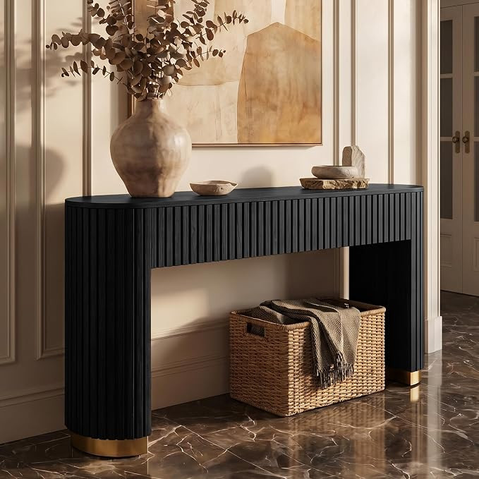 54" Fluted Console Table with 2 Drawers, Entryway Sofa Table, Black Grey | Amazon (US)