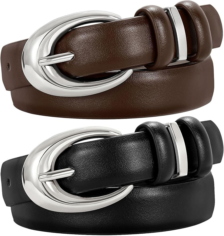 TRIWORKS 2 Pack Women Leather Belt for Jeans Pants Fashion Ladies Skinny Faux Leather Belt with G... | Amazon (US)