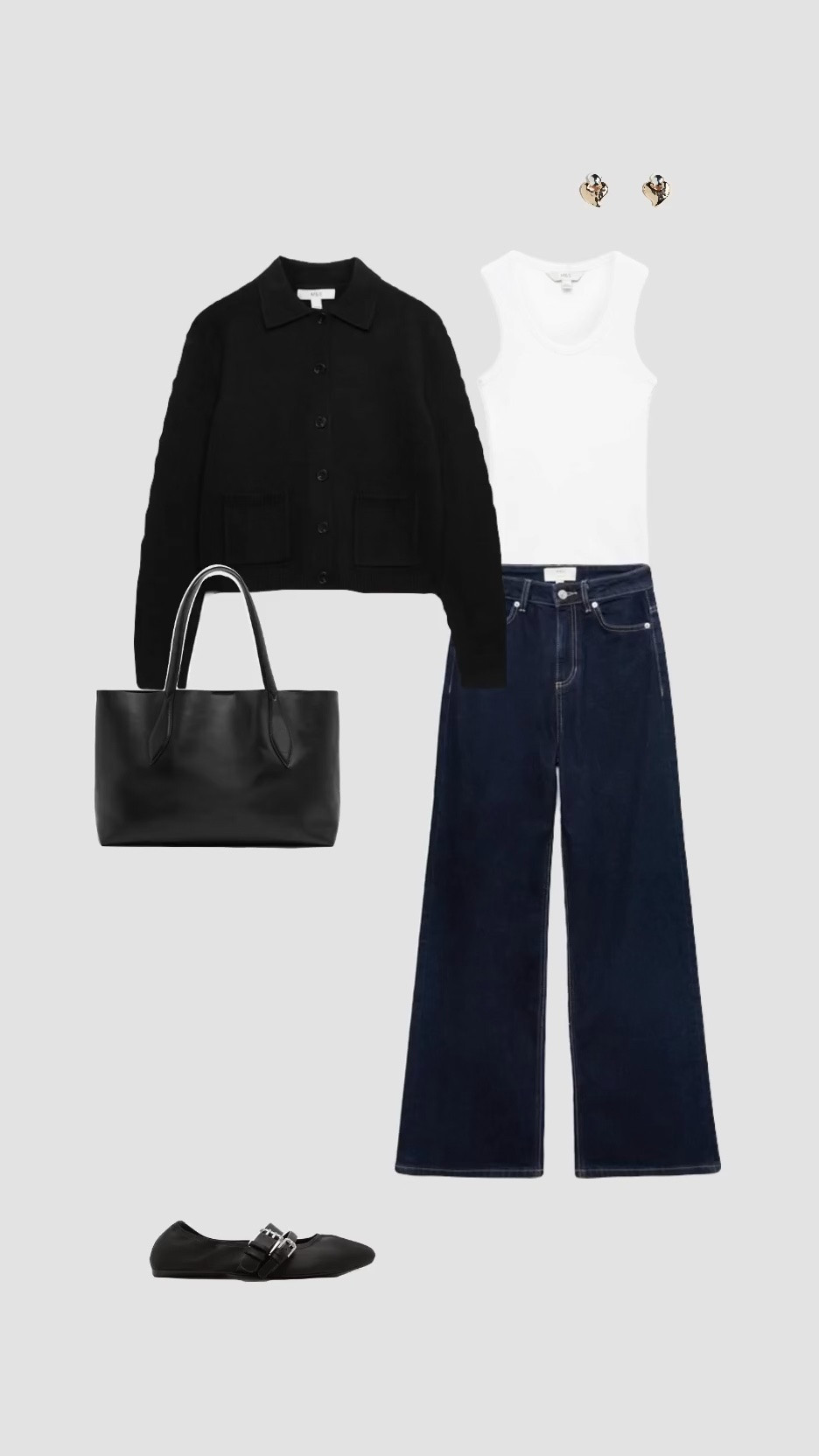 Black Collar Cardigan, White Vest Top, Dark Indigo Blue High Waisted Wide Leg Jeans & Ballet Flats Autumn Transitional Outfit 🍂

• work outfits workwear smart casual everyday outfit women’s 2026 uk outfit university outfits college outfit brunch outfit pub outfit minimal style petite tall short long leg lengths •

#LTKuk #LTKautumn #LTKjeans
